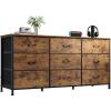 imageWLIVE 63W Dresser for Bedroom Dresser TV Stand for 65 70 75 inch TV Wide Chest of Drawers with 9 Drawer Large Entertainment Center Fabric Dressers with Wood Top for Living Room Rustic BrownRustic Brown Wood Grain Print