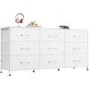 imageWLIVE 63W Dresser for Bedroom Dresser TV Stand for 65 70 75 inch TV Wide Chest of Drawers with 9 Drawer Large Entertainment Center Fabric Dressers with Wood Top for Living Room Rustic BrownWhite