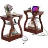 imageWLIVE End Tables Living Room Set of 2 Cherry Side Tables with Charging Station Nightstand for Bedroom 3 Tier End Table with Storage Shelf Side Table Set of 2 for Living Room CherryCherry