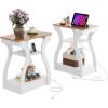 imageWLIVE End Tables Living Room Set of 2 Cherry Side Tables with Charging Station Nightstand for Bedroom 3 Tier End Table with Storage Shelf Side Table Set of 2 for Living Room CherryRustic Brown and White