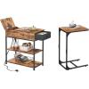 imageWLIVE Side Table with Charging StationC Shaped End Table Rustic Brown
