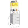 imageWLIVE Tall White Nightstand with Charging Station LED Night Stand with 3 Fabric Drawers and Storage Open Shelves Bedroom Nightstand Table Bed Side Table for Living RoomWhite