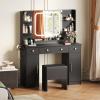 imageWLIVE Vanity Desk with Large Mirror and Lights 43 White Makeup Table Set with Chair 3 Drawers ampamp 2 Cabinets 3 Colors Lighting Modes ampamp Adjustable LED ampamp Power Outlets for Bedroom BlackBlack