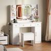 imageWLIVE Vanity Desk with Large Mirror and Lights 43 White Makeup Table Set with Chair 3 Drawers ampamp 2 Cabinets 3 Colors Lighting Modes ampamp Adjustable LED ampamp Power Outlets for Bedroom BlackWhite