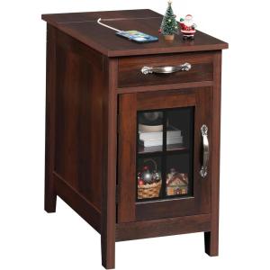 imageWLIVE End Table with Charging Station Narrow Side Table for Living Room Farmhouse Night Stand with Storage Small Wooden Cabinet Nightstand with USB Ports and Outlets 237quot D x 1378quot W x 237quot HEspresso