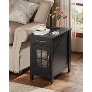 imageWLIVE End Table with Charging Station Narrow Side Table for Living Room Farmhouse Night Stand with Storage Small Wooden Cabinet Nightstand with USB Ports and Outlets 237quot D x 1378quot W x 237quot HBlack