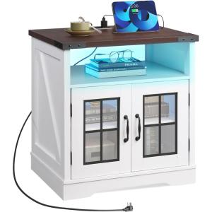 imageWLIVE Farmhouse End Table 24quot Side Table with Charging Station LED Farmhouse Nightstand with Adjustable Storage Shelf for Living Room Bedroom Office Rustic Wood Bedside Table EspressoEspresso