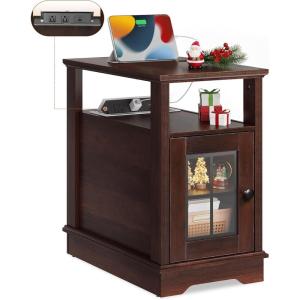 imageWLIVE Farmhouse End Table with Charging Station Narrow Side Table for Living Room Night Stand with Storage Small Nightstand with USB Ports and Outlets for Bedroom 2362quot D x 1398quot W x 237quot HEspresso