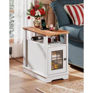 imageWLIVE Farmhouse End Table with Charging Station Narrow Side Table for Living Room Night Stand with Storage Small Nightstand with USB Ports and Outlets for Bedroom 2362quot D x 1398quot W x 237quot HWhite