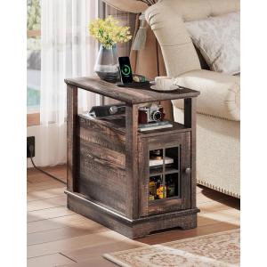 imageWLIVE Farmhouse End Table with Charging Station Narrow Side Table for Living Room Night Stand with Storage Small Nightstand with USB Ports and Outlets for Bedroom 2362quot D x 1398quot W x 237quot HBrown