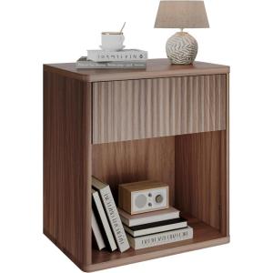 imageWLIVE Night Stand Set of 2 Wood Nightstand Sets with Storage Drawer and Open Shelf Fluted Bedroom Nighstands Mid Century Bed Side Table End Tables Living Room Dorm Home Office White AlderCarrocci Brown