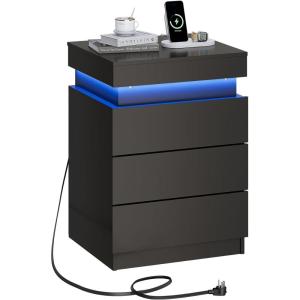 imageWLIVE Nightstand with Charging Station ampamp Led Lights Modern Bedside Table with 3 Drawers and Sliding Top End Table with Hidden Space for Bedroom Living Room 268 Height Night Stand BlackBlack