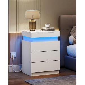 imageWLIVE Nightstand with Charging Station ampamp Led Lights Modern Bedside Table with 3 Drawers and Sliding Top End Table with Hidden Space for Bedroom Living Room 268 Height Night Stand BlackWhite