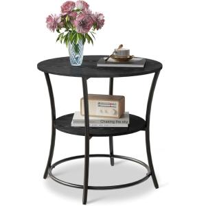 imageWLIVE Side Table Round End Table with 2 Storage Shelves for Living Room Bedroom Nightstand with Steel Frame for Small Spaces Accent Coffee Table BlackBlack