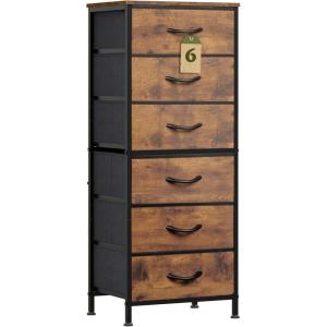 imageWLIVE Tall Dresser for Bedroom 6 Drawer Dressers ampamp Chests of Drawers Fabric Dresser for Closet Night Stand with Metal Frame Storage Tower with Fabric Bins Woodtop Charcoal Black Wood Grain PrintRustic Brown Wood Grain Print