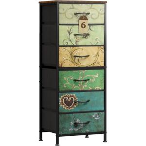 imageWLIVE Tall Dresser for Bedroom 6 Drawer Dressers ampamp Chests of Drawers Fabric Dresser for Closet Night Stand with Metal Frame Storage Tower with Fabric Bins Woodtop Charcoal Black Wood Grain PrintFloral Painted