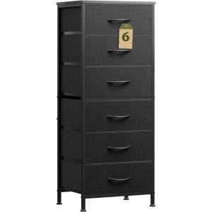 imageWLIVE Tall Dresser for Bedroom 6 Drawer Dressers ampamp Chests of Drawers Fabric Dresser for Closet Night Stand with Metal Frame Storage Tower with Fabric Bins Woodtop Charcoal Black Wood Grain PrintBlack