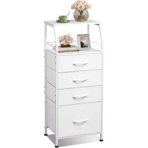 imageWLIVE Tall Nightstand with 4 Fabric Drawers ampamp Open Shelf Bedside Table for Bedroom Modern Tall Dresser Rustic Brown Wood GrainWhite