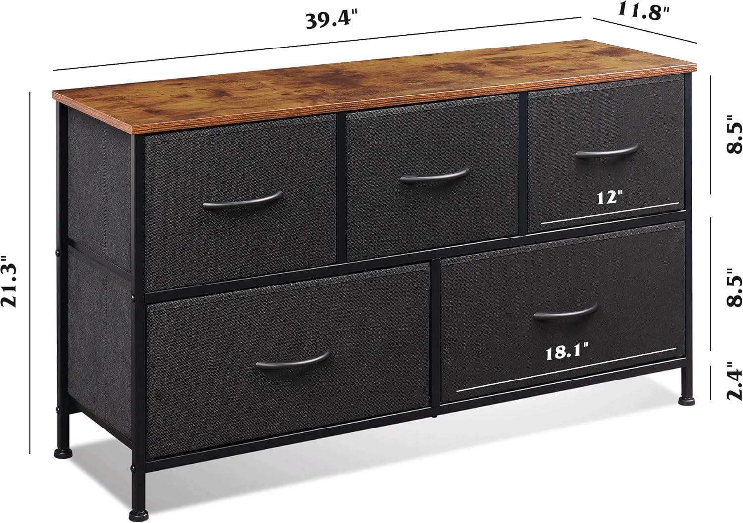 imageWLIVE Dresser and End Table Set with Charging Station Rustic Brown Black