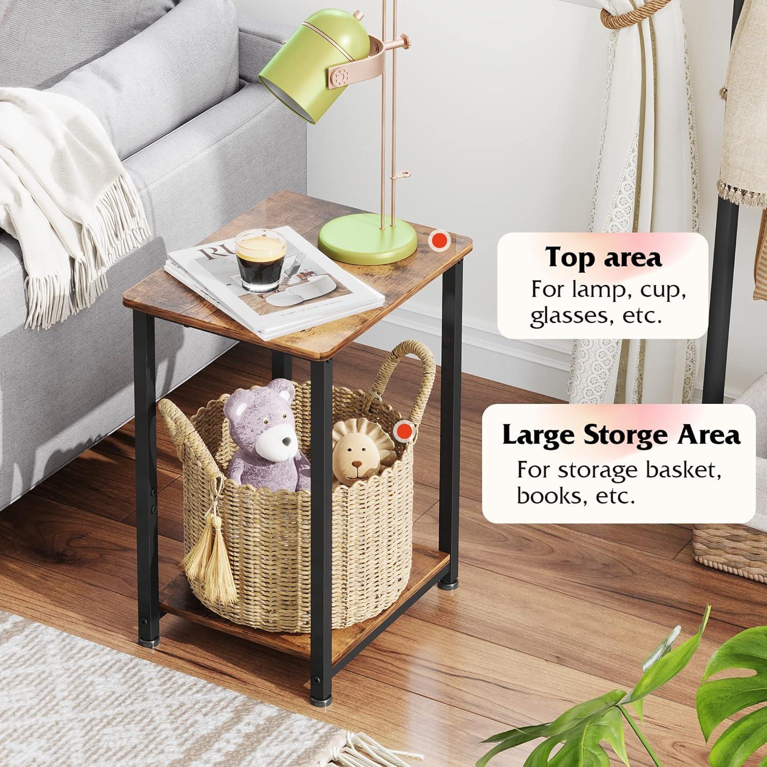 imageWLIVE Farmhouse End Table Living Room Side Table with Charging Station LED Farmhouse Nightstand with Adjustable Storage Shelf for Living Room Bedroom Office Rustic Side Tables Rustic BrownBrown