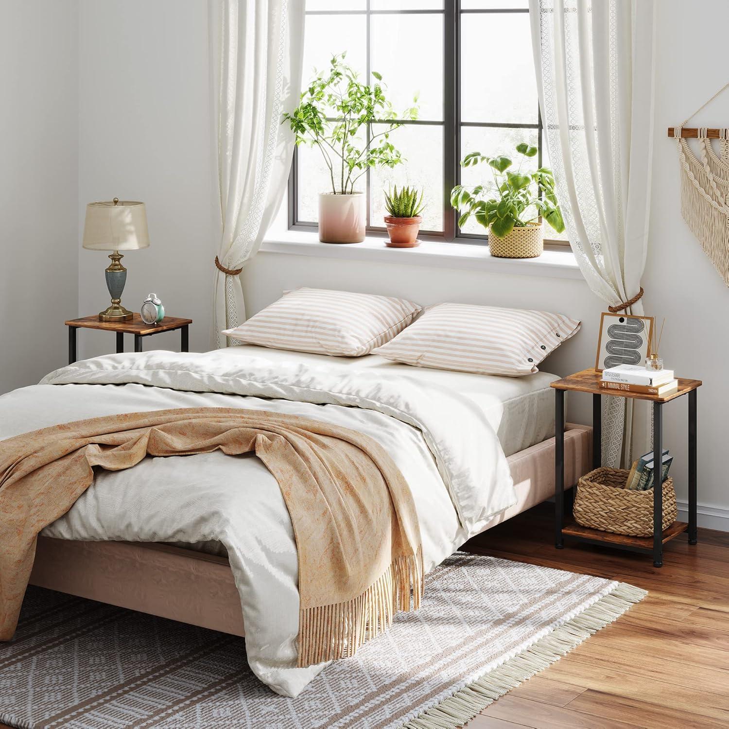 imageWLIVE Farmhouse End Table Living Room Side Table with Charging Station LED Farmhouse Nightstand with Adjustable Storage Shelf for Living Room Bedroom Office Rustic Side Tables Rustic BrownBrown