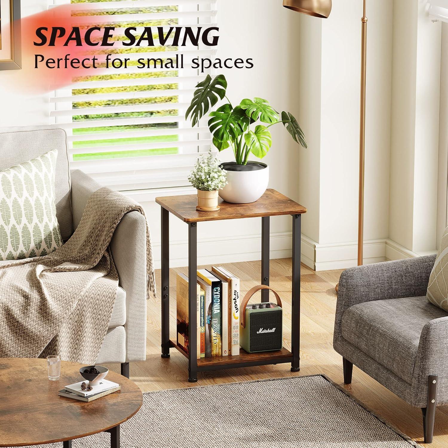 imageWLIVE Farmhouse End Table Living Room Side Table with Charging Station LED Farmhouse Nightstand with Adjustable Storage Shelf for Living Room Bedroom Office Rustic Side Tables Rustic BrownBrown