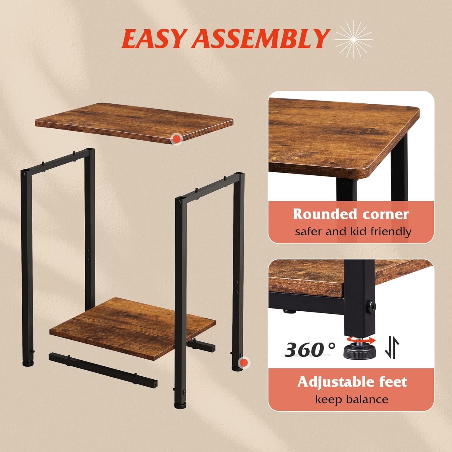 imageWLIVE Farmhouse End Table Living Room Side Table with Charging Station LED Farmhouse Nightstand with Adjustable Storage Shelf for Living Room Bedroom Office Rustic Side Tables Rustic BrownBrown