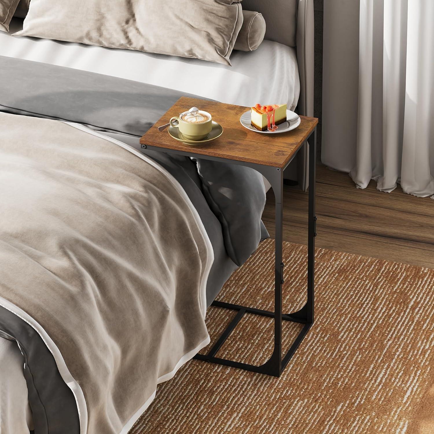 imageWLIVE LED Side Table with Charging StationC Shaped End Table Rustic Brown