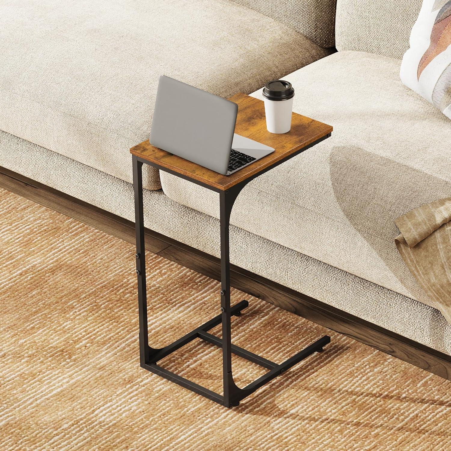 imageWLIVE LED Side Table with Charging StationC Shaped End Table Rustic Brown