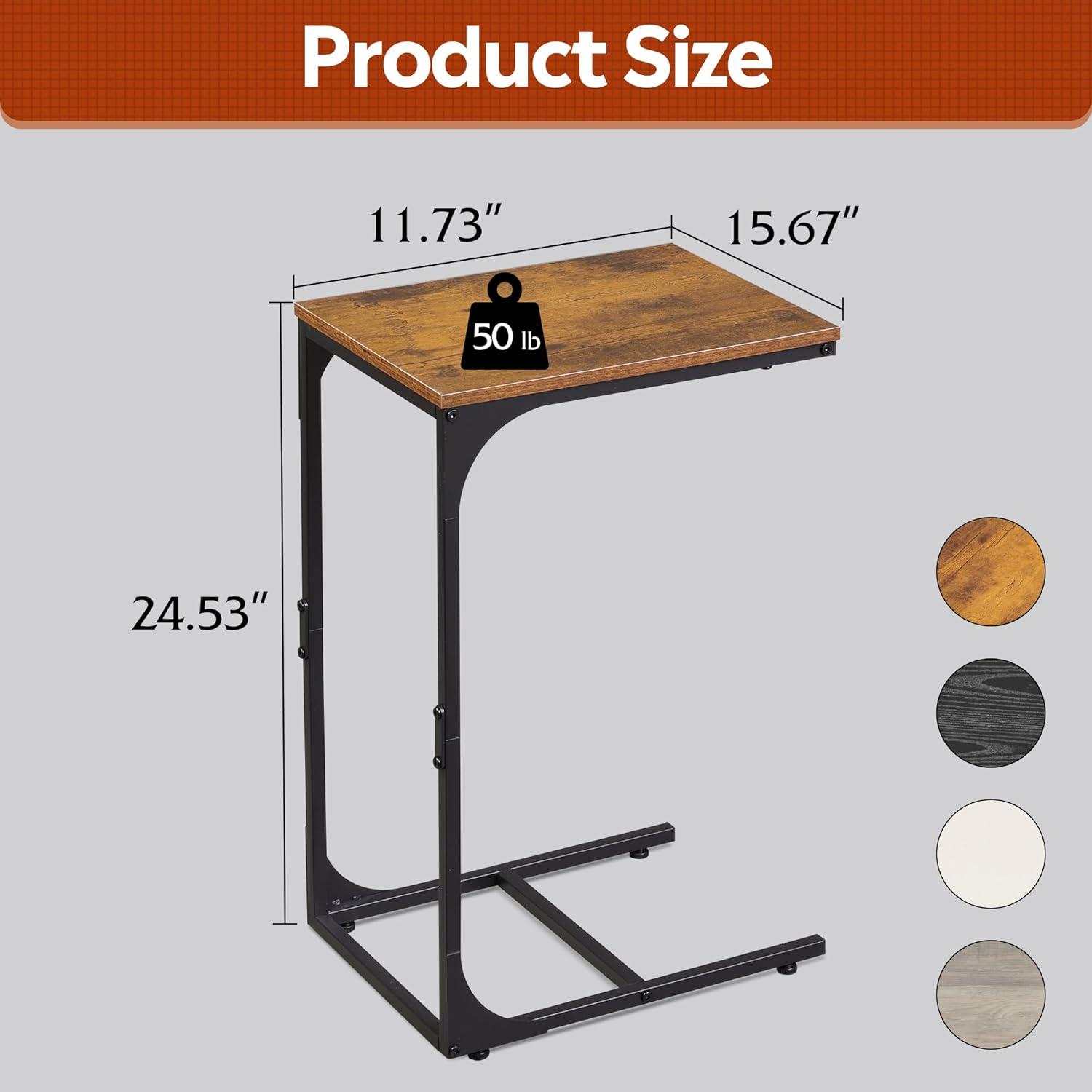 imageWLIVE LED Side Table with Charging StationC Shaped End Table Rustic Brown