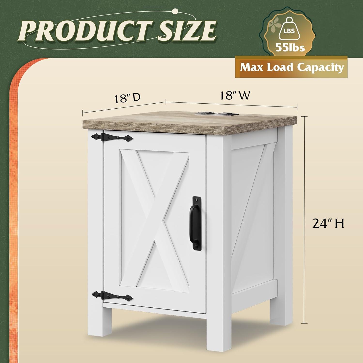 imageWLIVE Nightstand with Charging Station Farmhouse Night Stand with Barn Door and Storage Wooden Cabinet End Side Table with USB Ports and Outlets for Bedroom WhiteWhite