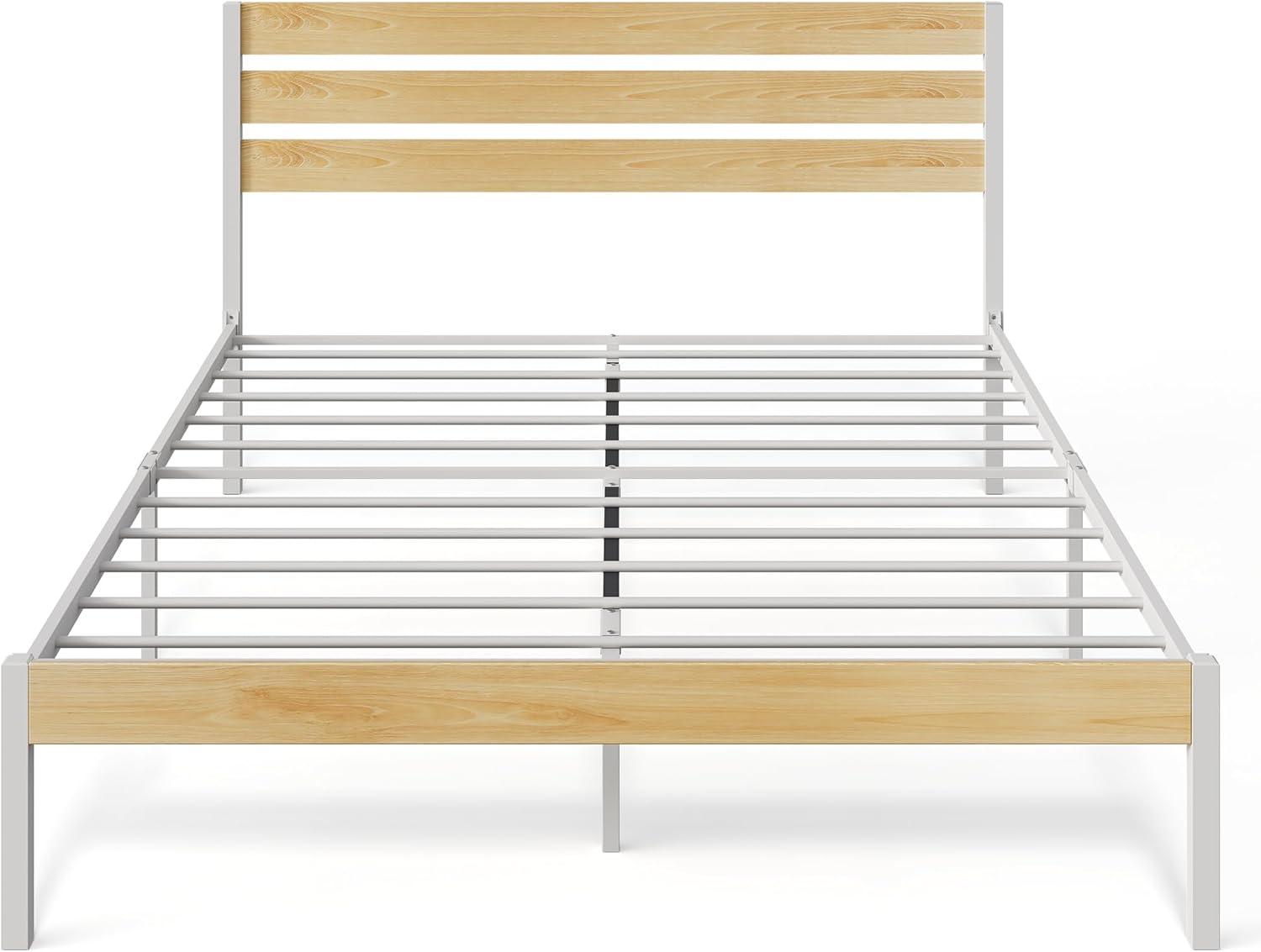 imageWLIVE Queen Bed Frame with Wooden Headboard and Footboard Metal Platform Bed Frame with Under Bed Storage Nos Box Spring Needed Easy Assembly Rustic BrownNatural Oak