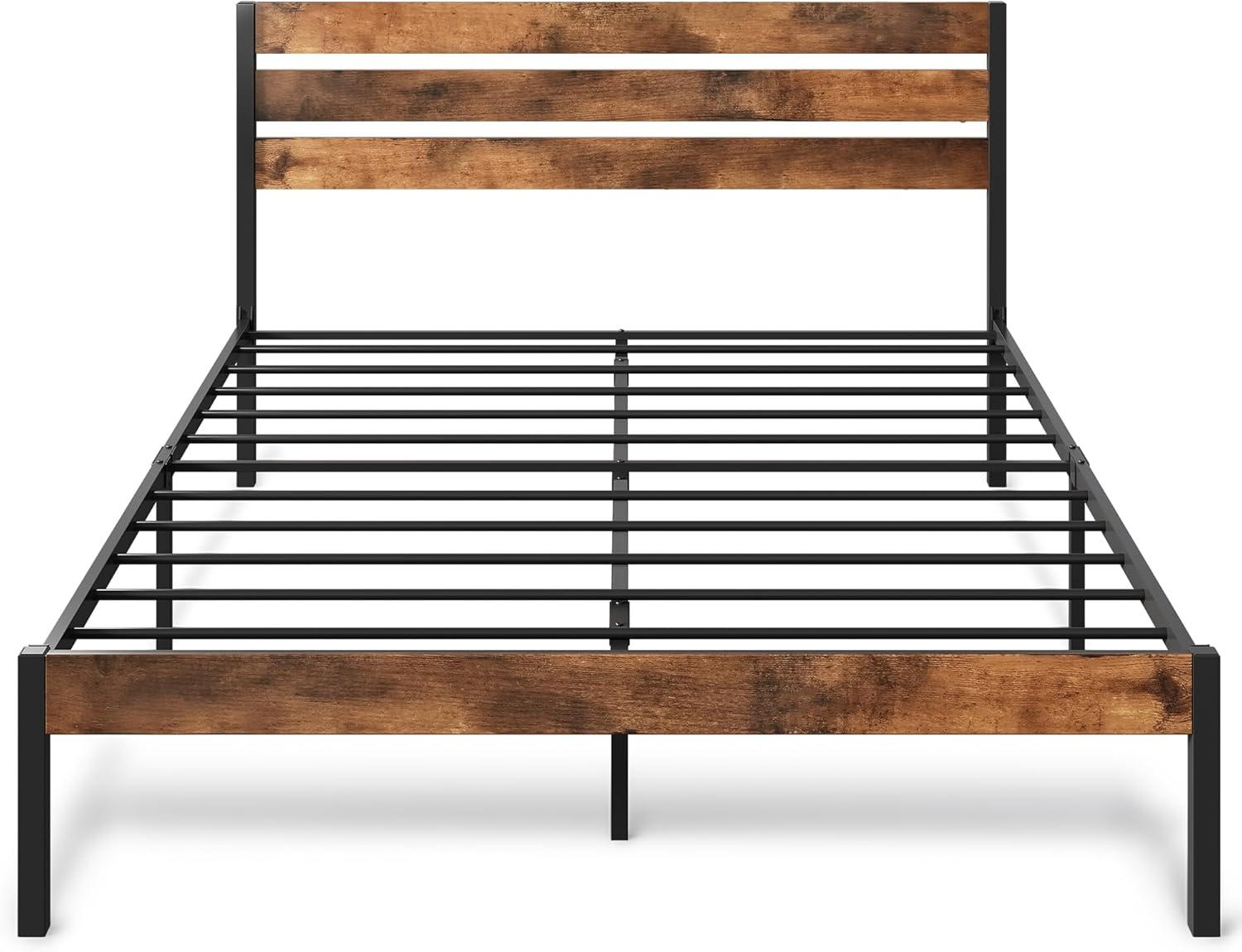imageWLIVE Queen Bed Frame with Wooden Headboard and Footboard Metal Platform Bed Frame with Under Bed Storage Nos Box Spring Needed Easy Assembly Rustic BrownRustic Brown
