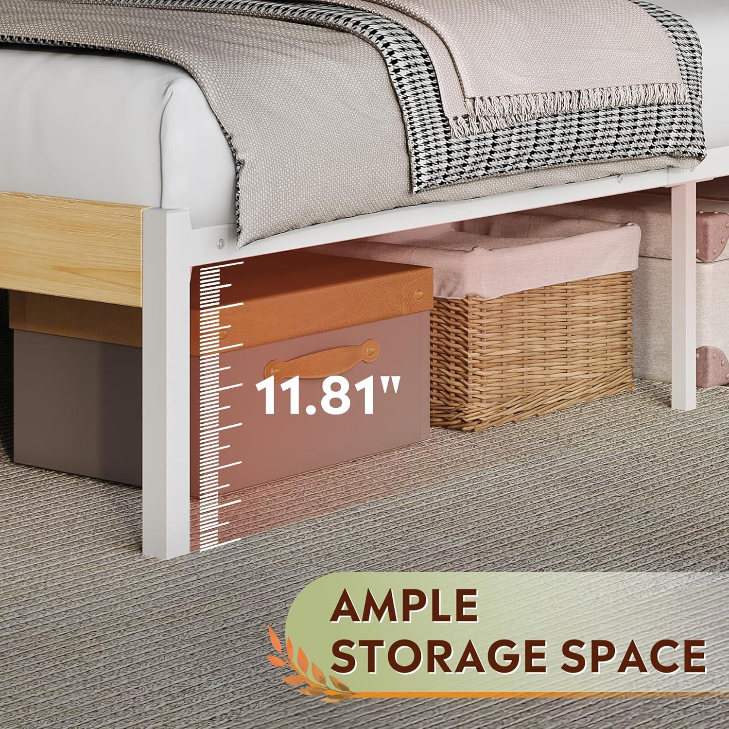 imageWLIVE Queen Bed Frame with Wooden Headboard and Footboard Metal Platform Bed Frame with Under Bed Storage Nos Box Spring Needed Easy Assembly Rustic BrownNatural Oak