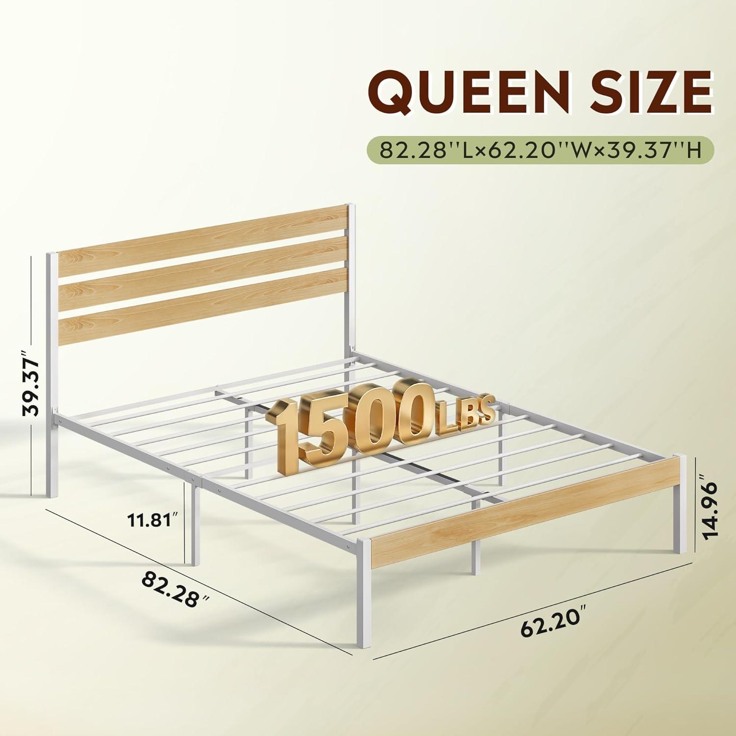 imageWLIVE Queen Bed Frame with Wooden Headboard and Footboard Metal Platform Bed Frame with Under Bed Storage Nos Box Spring Needed Easy Assembly Rustic BrownNatural Oak