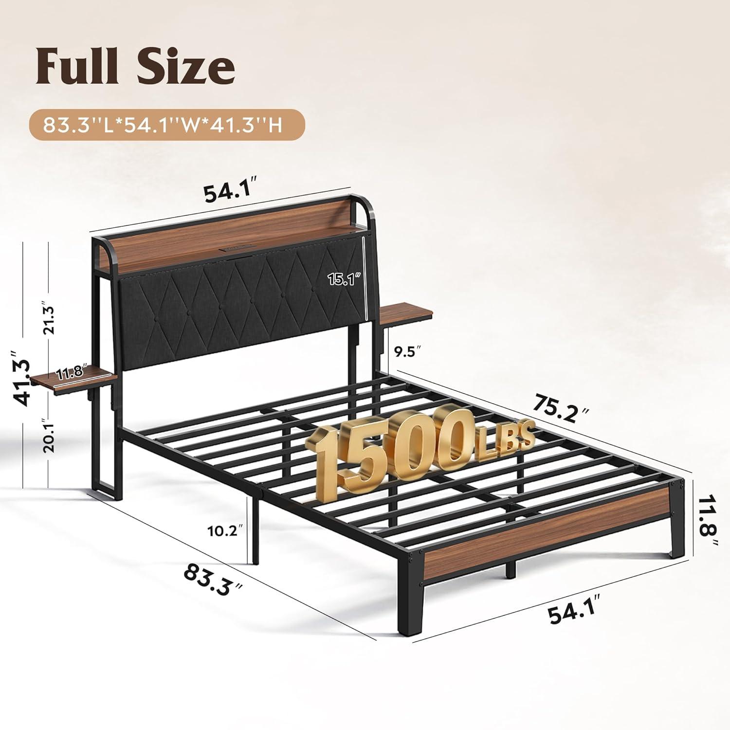 imageWLIVE Queen Size Upholstered Bed Frame with 2 Side Shelves Linen Tufted Storage Headboard with Charging Ports and LED Light Metal Solid and Stable No Box Spring Needed Easy Assembly BeigeBlack