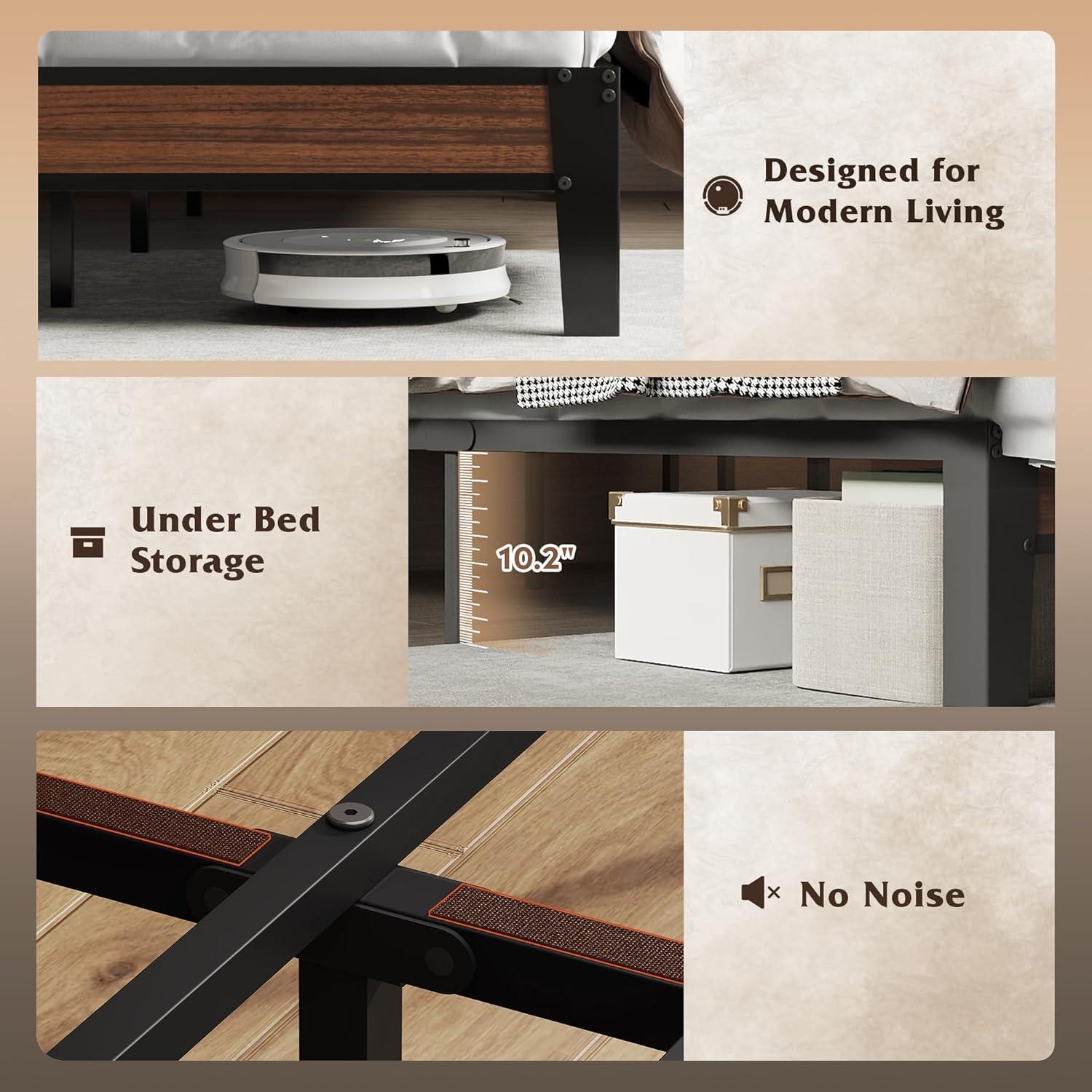 imageWLIVE Queen Size Upholstered Bed Frame with 2 Side Shelves Linen Tufted Storage Headboard with Charging Ports and LED Light Metal Solid and Stable No Box Spring Needed Easy Assembly BeigeBlack