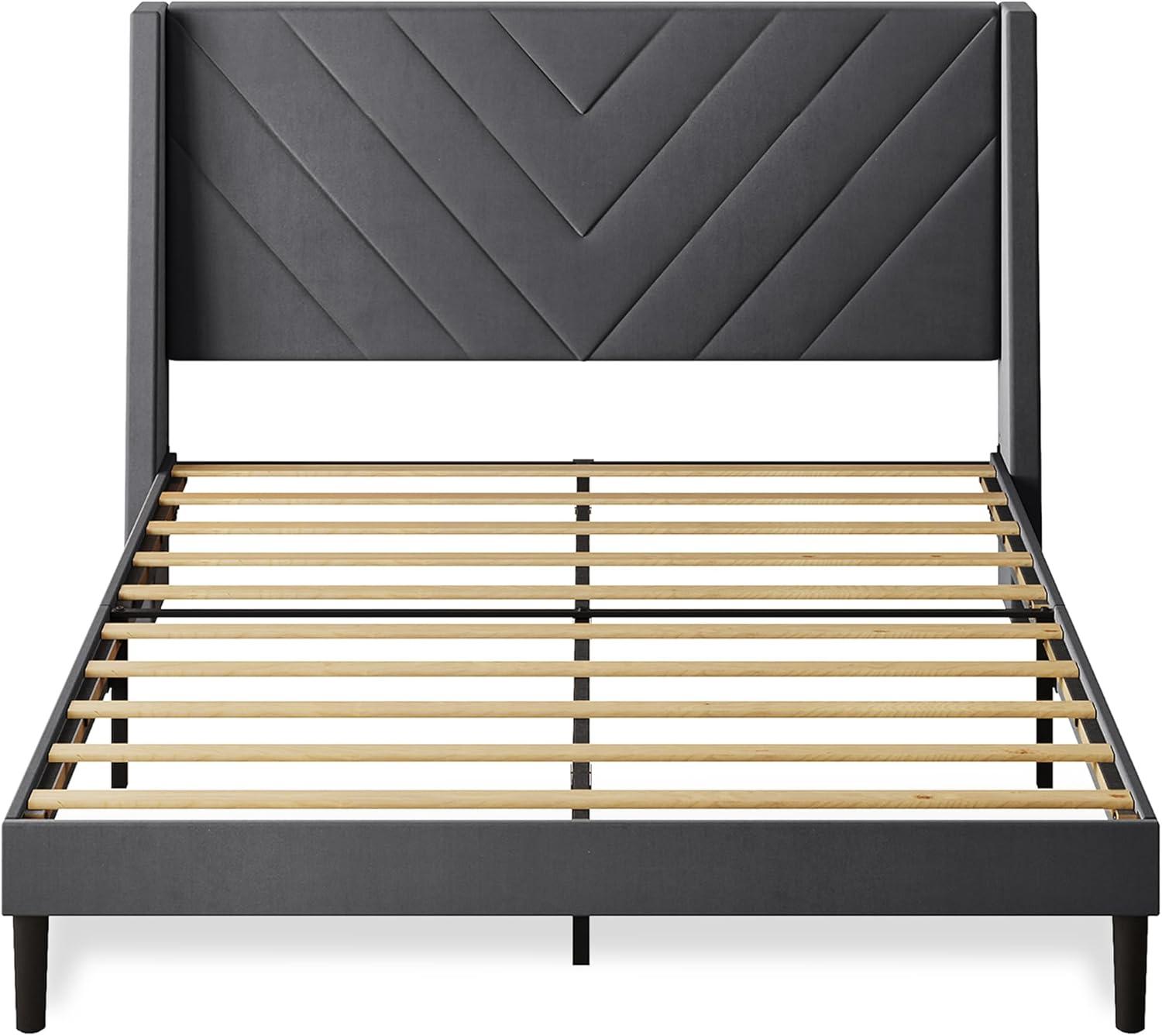 imageWLIVE Queen Size Upholstered Bed Frame with Wing Side Tufted Headboard Velvet Tufted Platform Bed Sturdy Metal ampamp Wooden Slats Support No Box Spring Needed BeigeGrey
