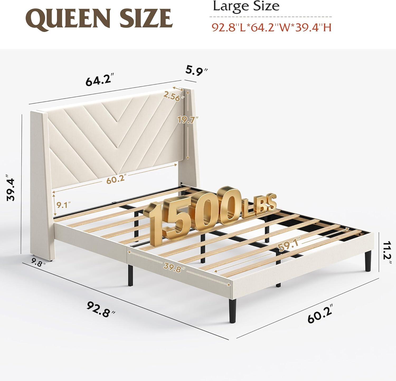 imageWLIVE Queen Size Upholstered Bed Frame with Wing Side Tufted Headboard Velvet Tufted Platform Bed Sturdy Metal ampamp Wooden Slats Support No Box Spring Needed BeigeBeige