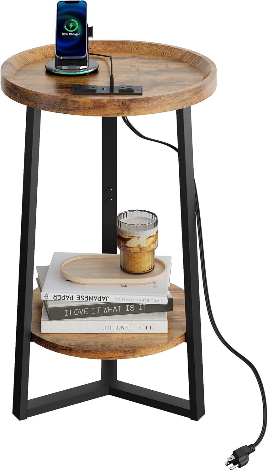 imageWLIVE Round End Table with Charging Station ampamp C Shaped End Couch Sofa Table