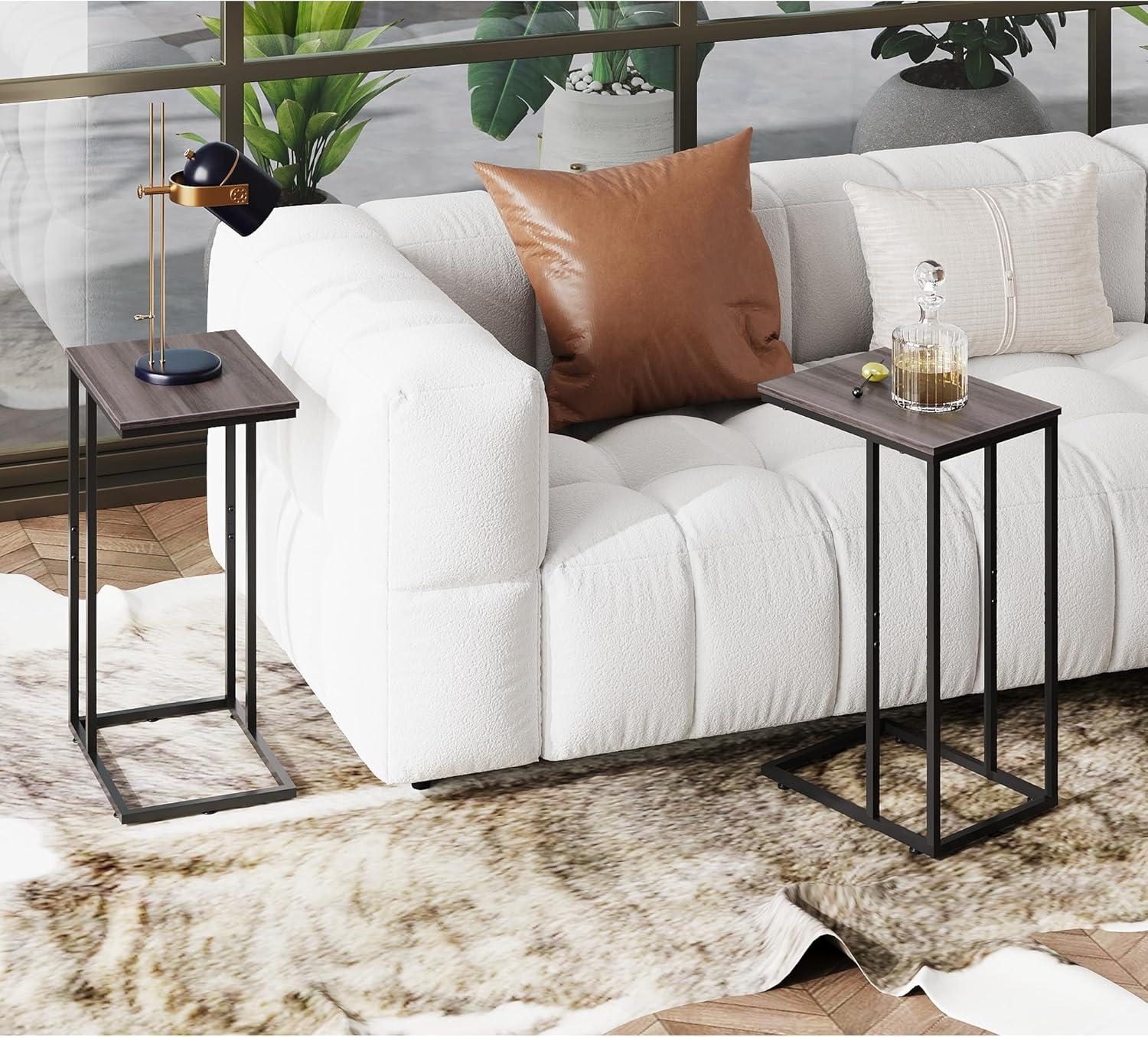 imageWLIVE Side Table C Shaped End Table for Couch Sofa and Bed Large Desktop C Table for Living Room Bedroom Bedside Creamy GreigeAgrey