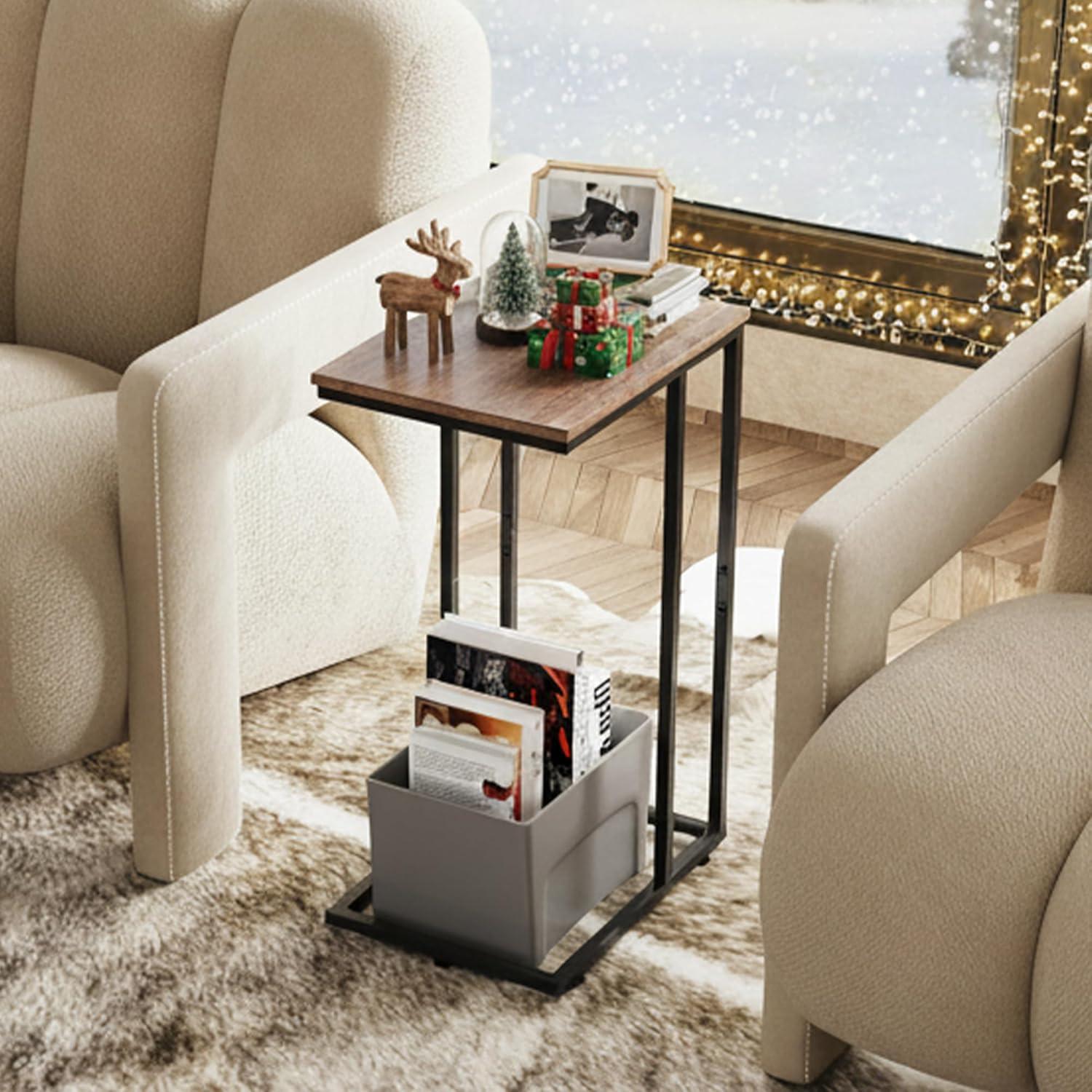 imageWLIVE Side Table C Shaped End Table for Couch Sofa and Bed Large Desktop C Table for Living Room Bedroom Bedside Creamy GreigeBrown