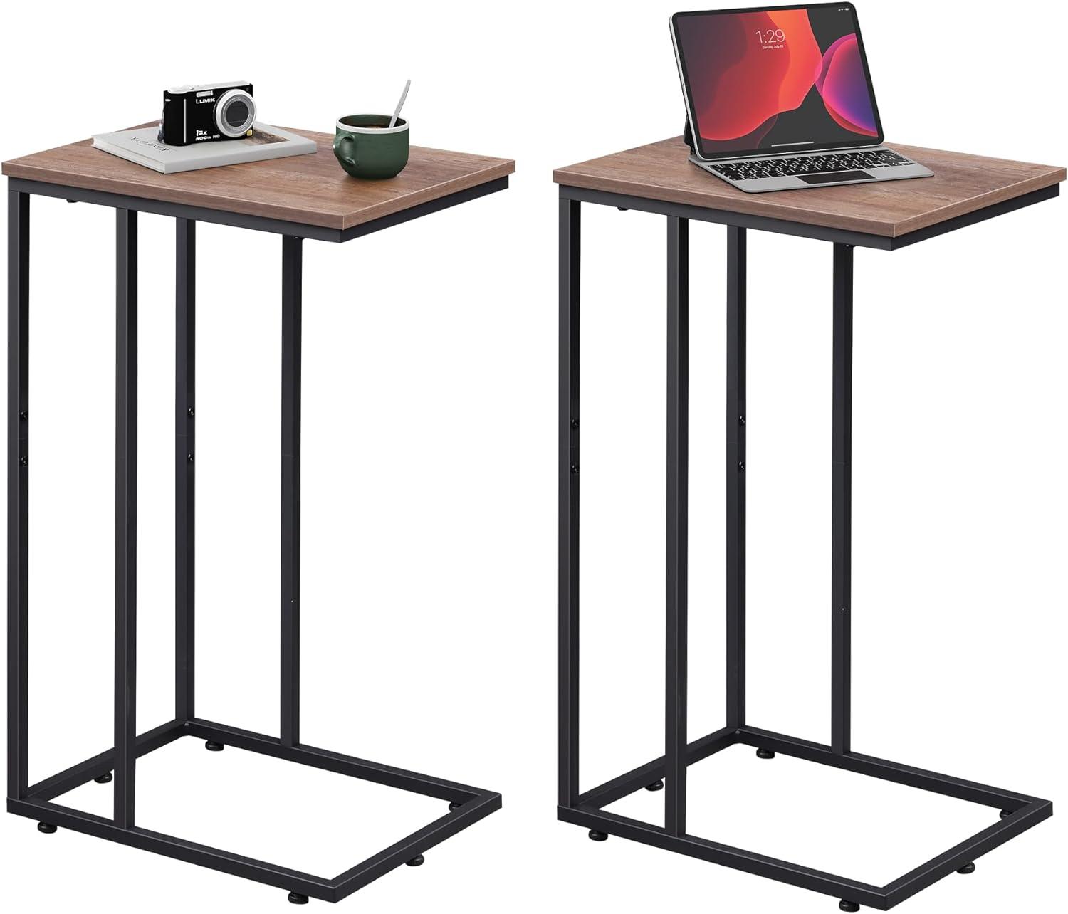 imageWLIVE Side Table C Shaped End Table for Couch Sofa and Bed Large Desktop C Table for Living Room Bedroom Bedside Creamy GreigeBrown