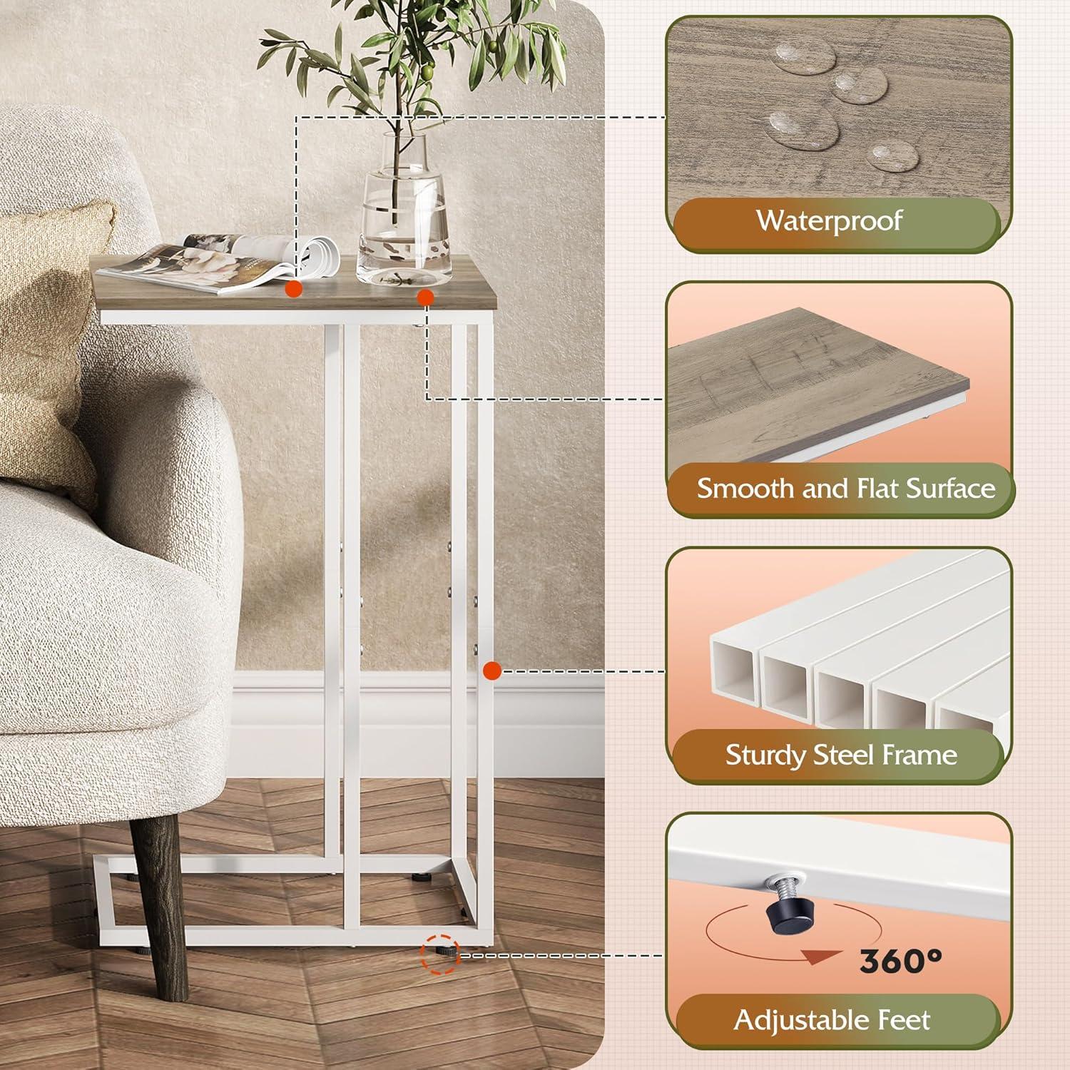 imageWLIVE Side Table C Shaped End Table for Couch Sofa and Bed Large Desktop C Table for Living Room Bedroom Bedside Creamy GreigeGreige