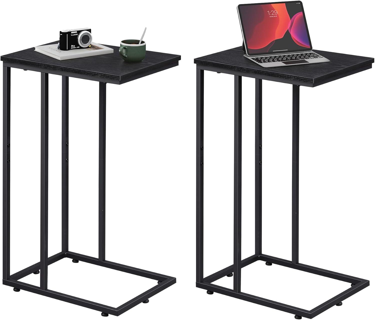 imageWLIVE Side Table C Shaped End Table for Couch Sofa and Bed Large Desktop C Table for Living Room Bedroom Bedside Creamy GreigeRelief Black