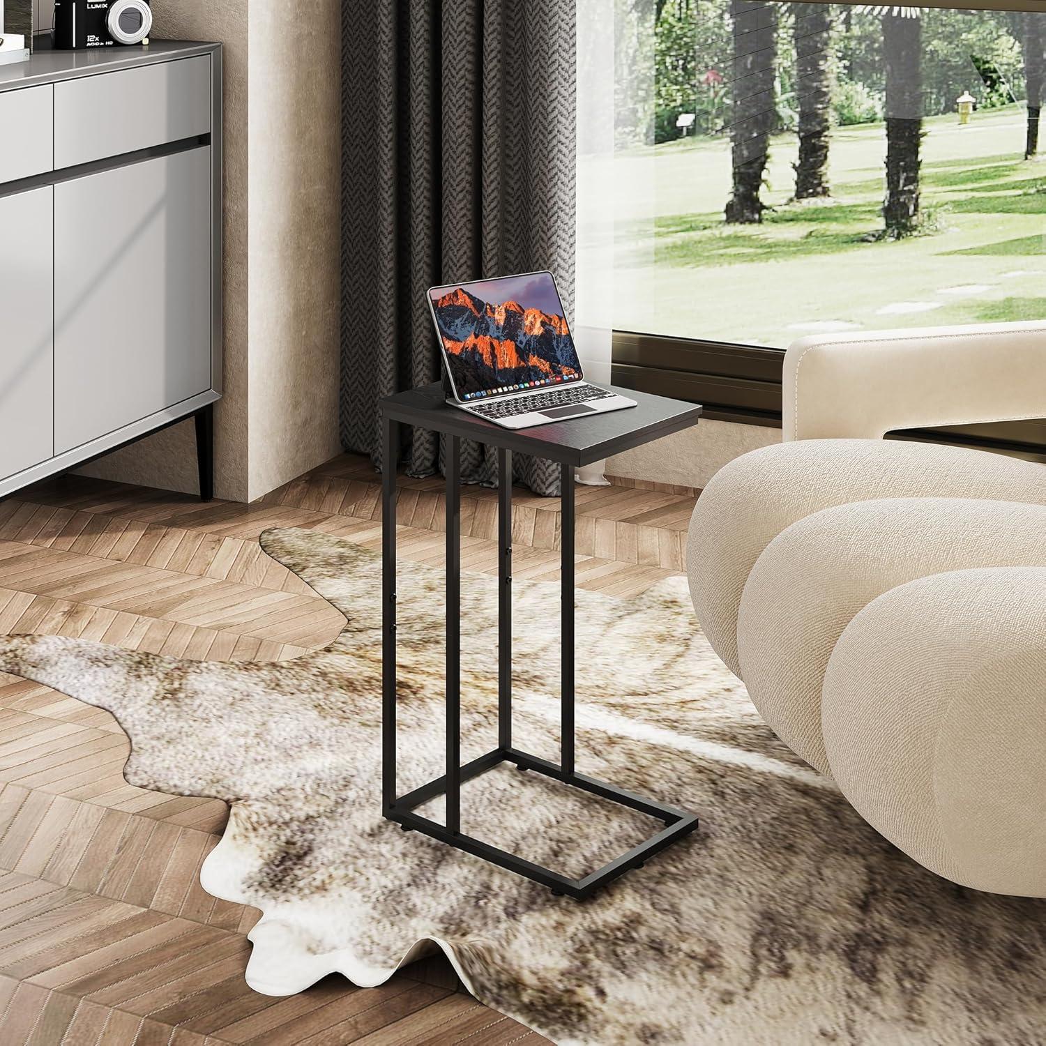 imageWLIVE Side Table C Shaped End Table for Couch Sofa and Bed Large Desktop C Table for Living Room Bedroom Bedside Creamy GreigeRelief Black