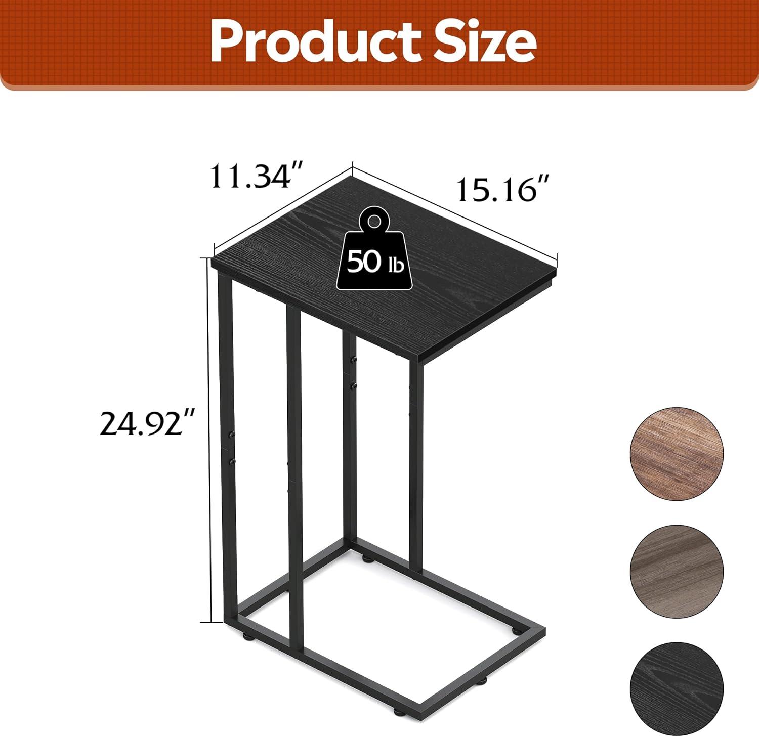 imageWLIVE Side Table C Shaped End Table for Couch Sofa and Bed Large Desktop C Table for Living Room Bedroom Bedside Creamy GreigeRelief Black