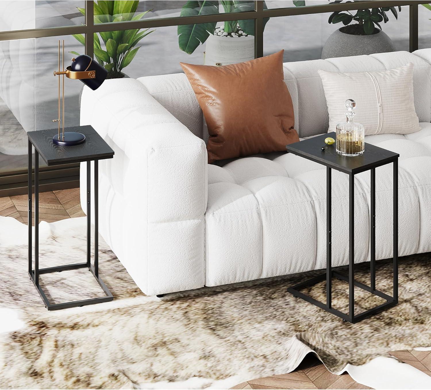 imageWLIVE Side Table C Shaped End Table for Couch Sofa and Bed Large Desktop C Table for Living Room Bedroom Bedside Creamy GreigeRelief Black