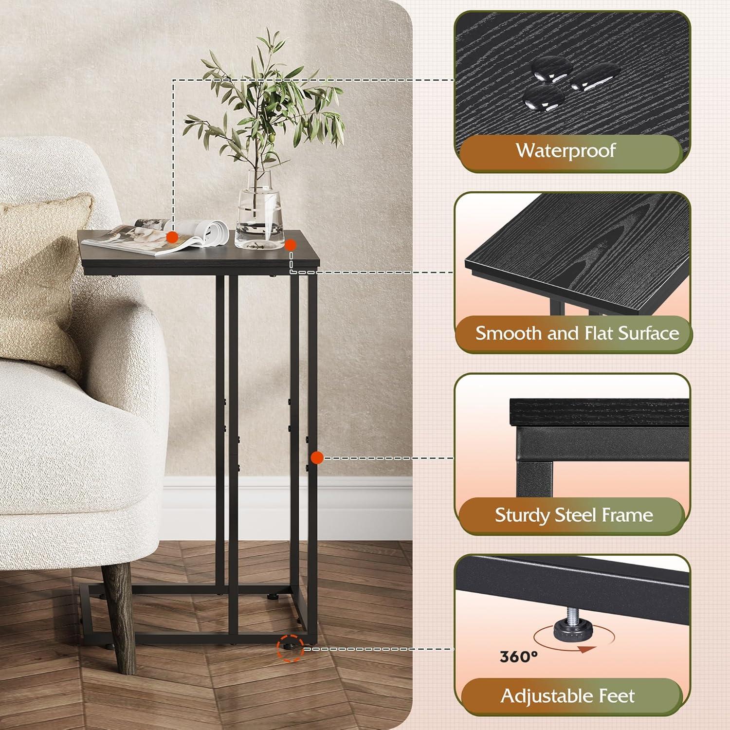 imageWLIVE Side Table C Shaped End Table for Couch Sofa and Bed Large Desktop C Table for Living Room Bedroom Bedside Creamy GreigeRelief Black
