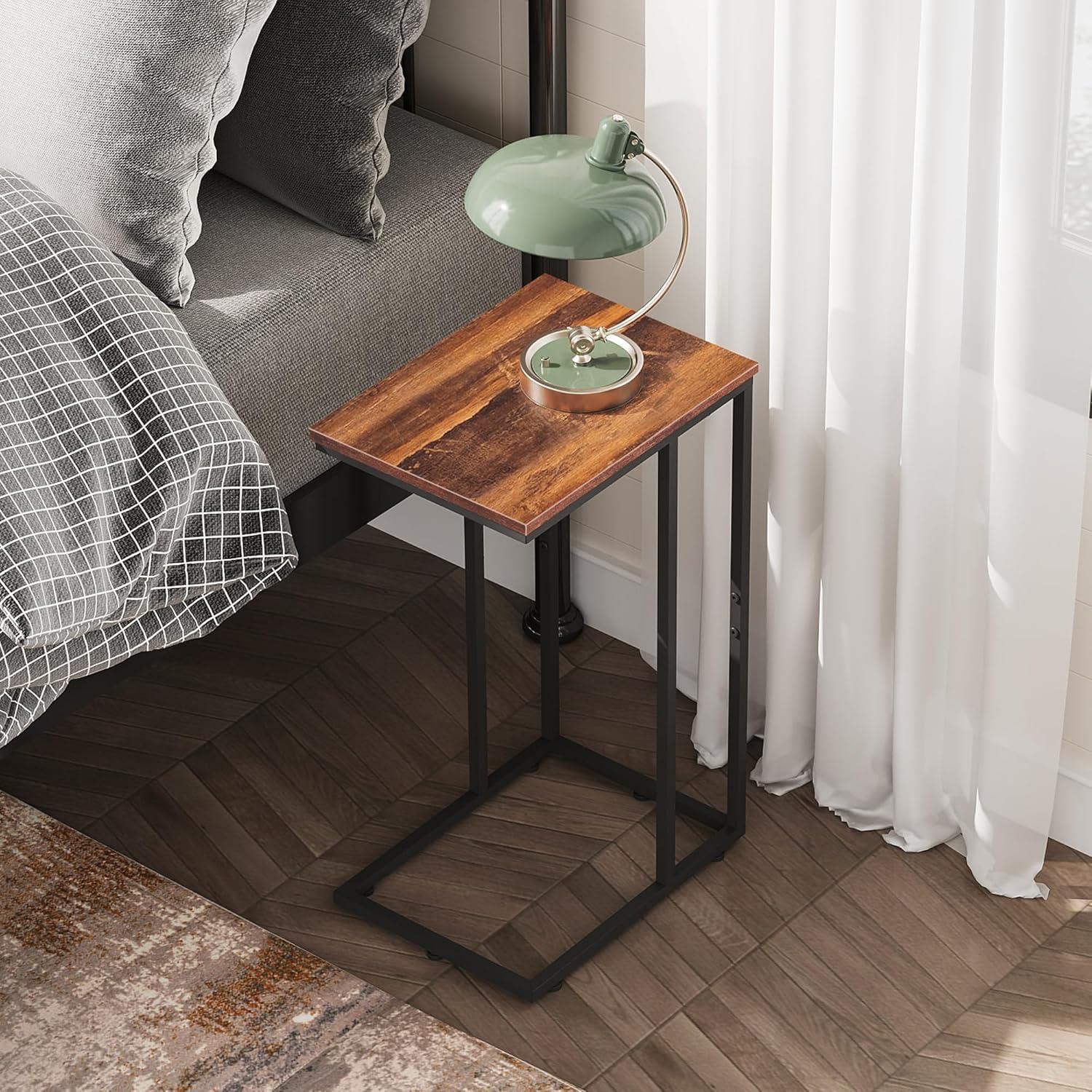 imageWLIVE Side Table C Shaped End Table for Couch Sofa and Bed Large Desktop C Table for Living Room Bedroom Bedside Creamy GreigeRetro Brown